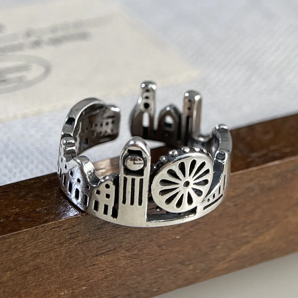 Women's 925 Sterling Silver Geometric Adjustable Ring