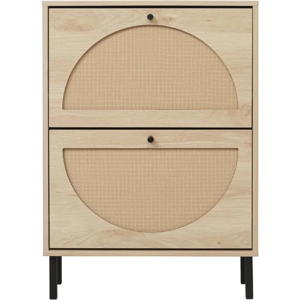 

Rattan Shoe Cabinet with Flip Drawers, Narrow Hidden Entrance Hallway Free Standing Shoe Rack for Heels, Slippers