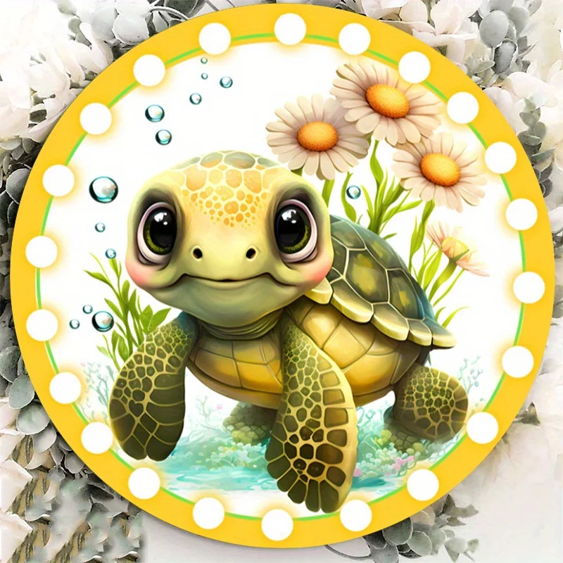 

Vibrant Floral Turtle-Shaped Aluminum Metal Sign, Decorative Wreath Design for Home Decor, The Ritzy Cactus, 8in, 11.8in, 1PC