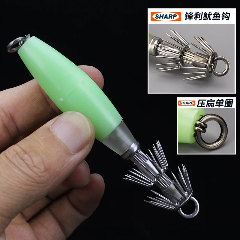 

Светящиеся крючки для кальмаров 10см/14г, двухслойные джиг-приманки-зонтики для кальмаров, искусственные ночные рыболовные приманки, набор из 2 штук