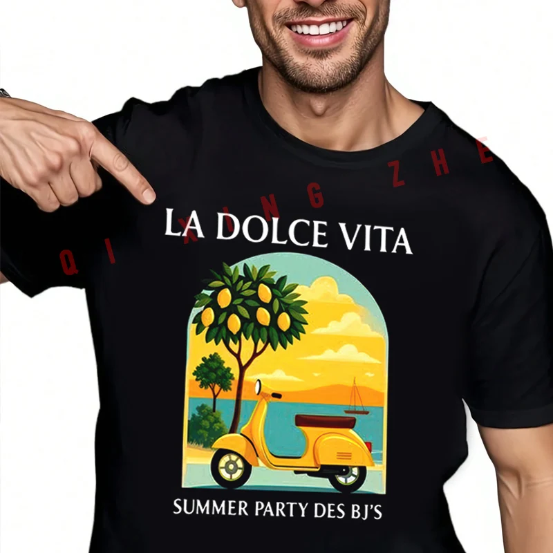 

LA DOLCE VITA Lemon Motorcycle Resort Style T-Shirt Cotton Men Clothes Plain Summer Casual Short Sleeve Round Neck Tees