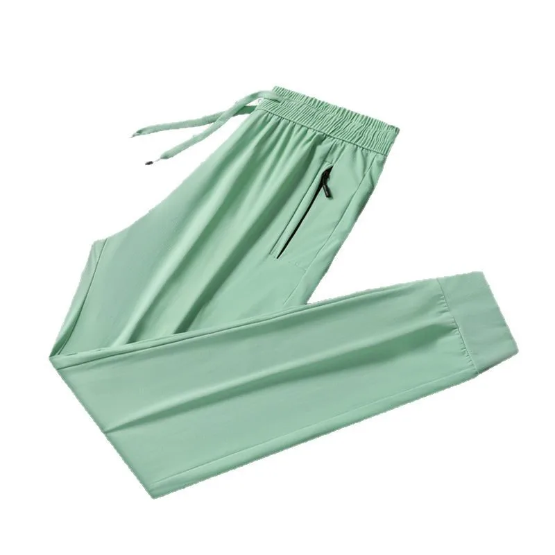 Pantalones casuales finos de seda helada, de secado rápido y frescos tanto para hombres como para mujeres, con material elástico para ropa deportiva relajada