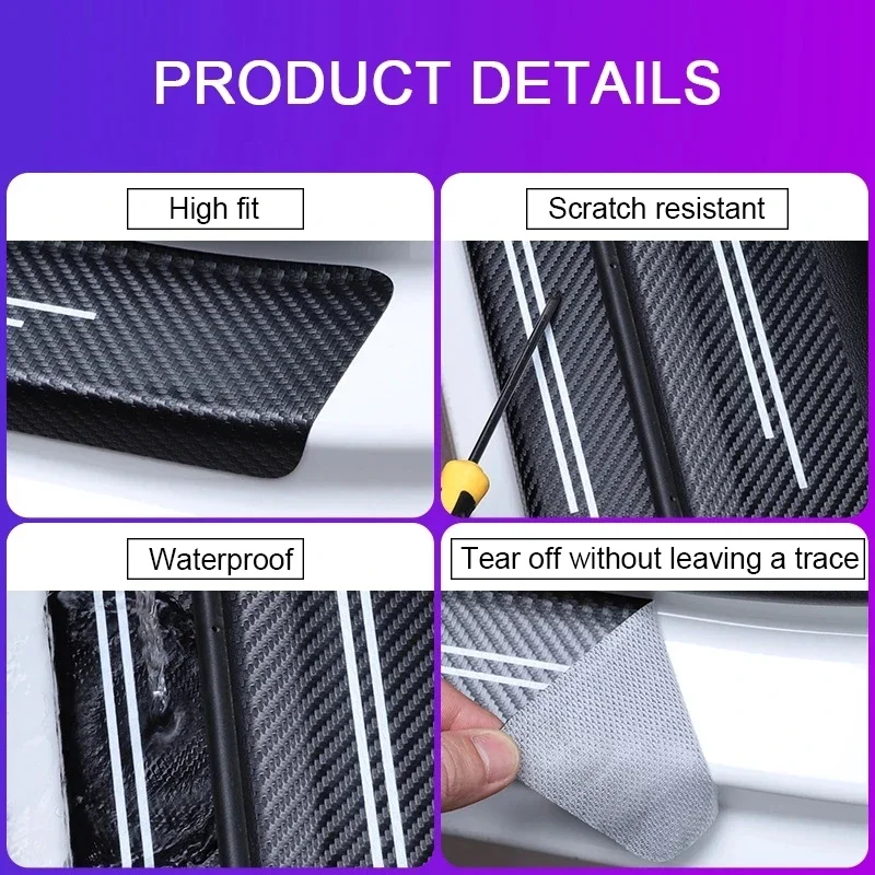 Car Trunk Bumper Threshold for Ford RANGER Logo Side Door Sill Anti Scratch Protective Film Accessories Carbon Fiber Stickers