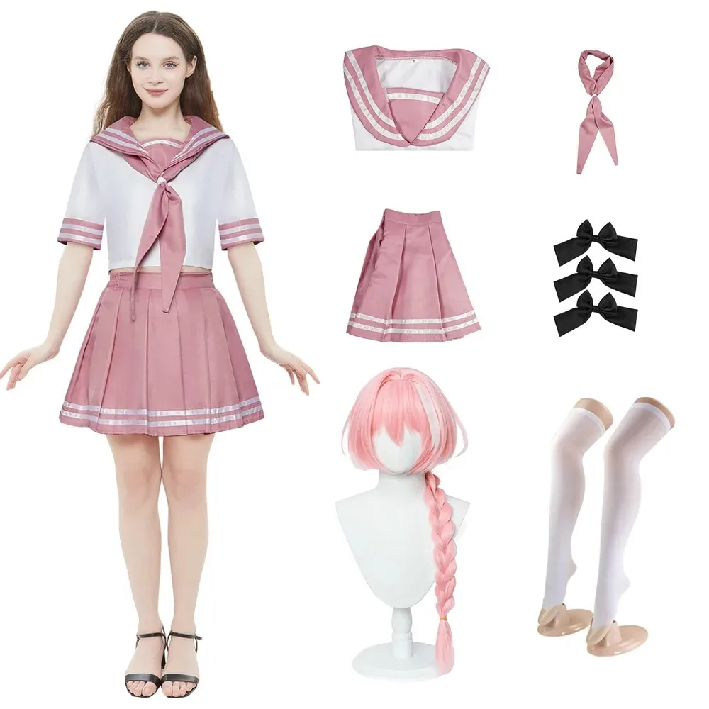 

Anime Astolfo Cosplay Costume Full Sets JK School Uniform Disguise for Adult Halloween Carnival Party Performance Suits Roleplay