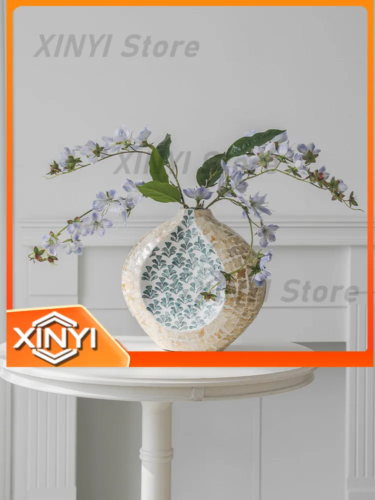 French Medieval Shell Large Vase for Household Living Room Simulated Flower Arrangement Device Combination Dining Table