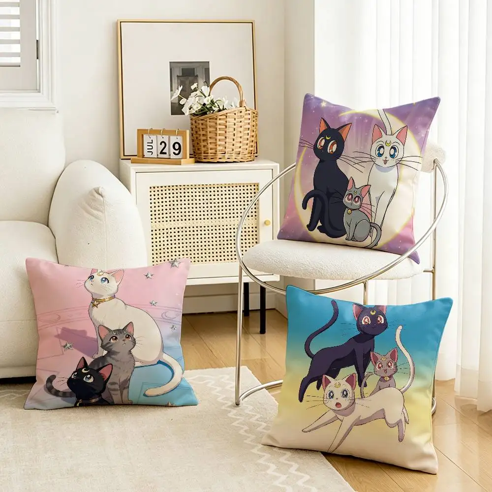 Cute L-Luna Artemis Diana cats Custom Double Sided Print Square Pillow Cushion Cover
