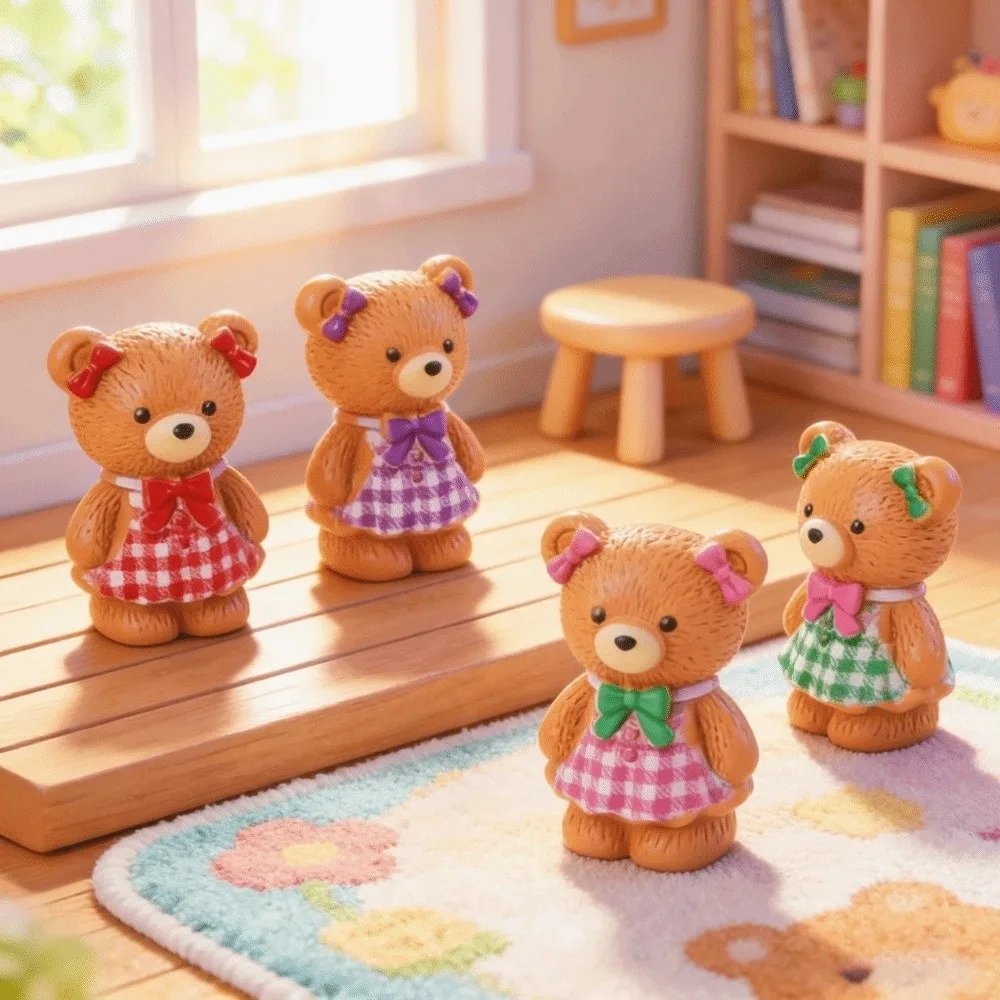 5pcs Simple Resin Apron Bear Decorations Mini Cartoon Bear Ornaments Funny Creative Desk Bear Decorations Gift