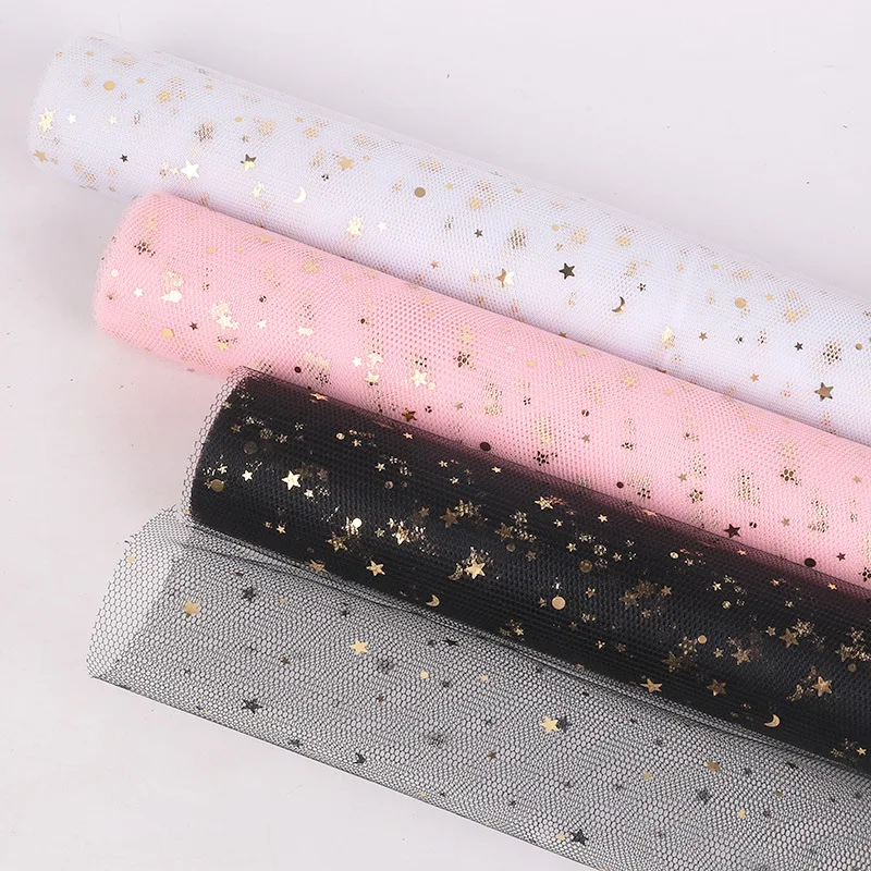 Fantasy Star And Moon Yarn Wrapping Paper 4MX50CM Flower Gauze Gilding Star Gauze Bouquet Wrapping Paper R1008