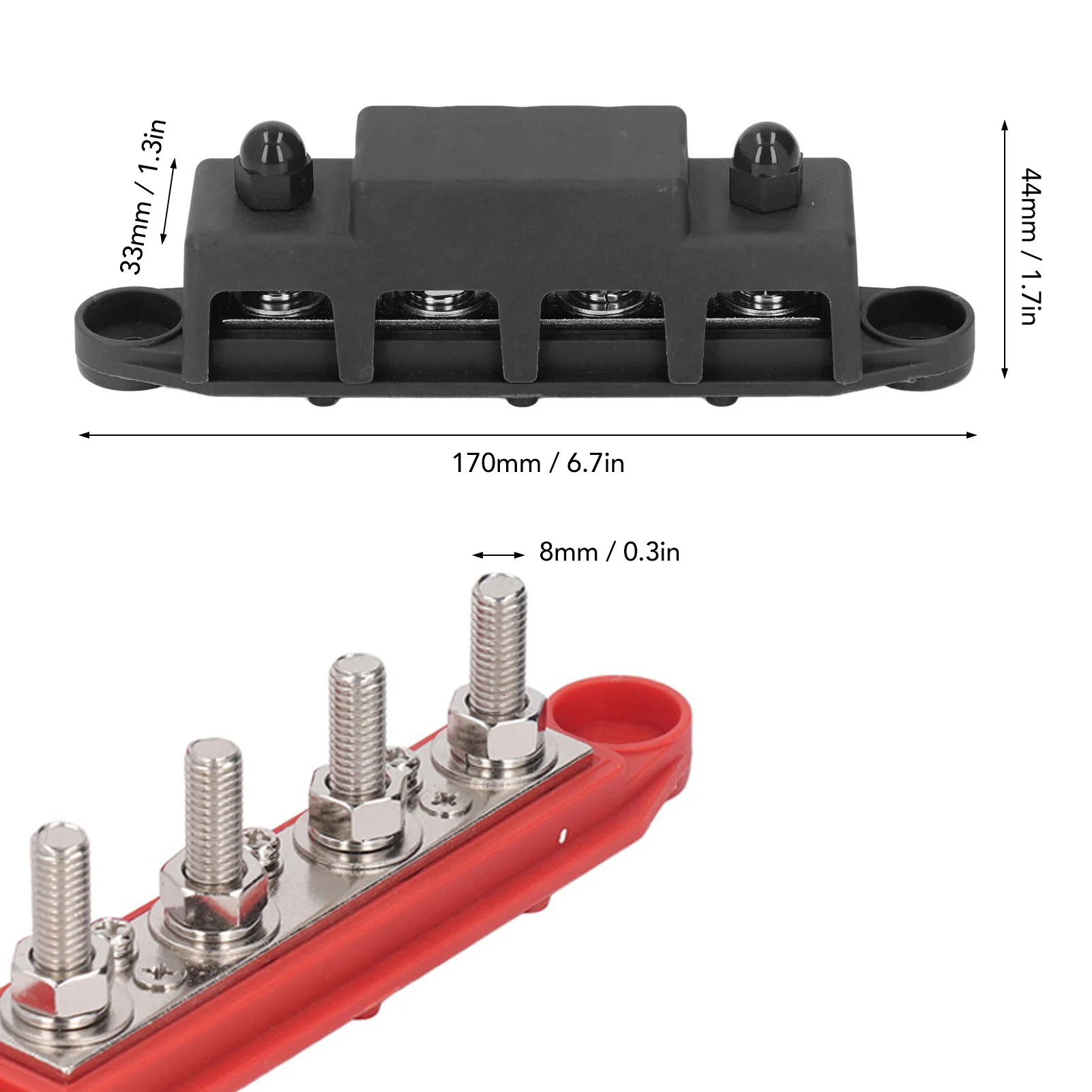 2Pcs Power Distribution Block Bus Bar 48V 250A M8 Screw 4 Terminal Power Distribution Block Automobile Boat Accessories image 6