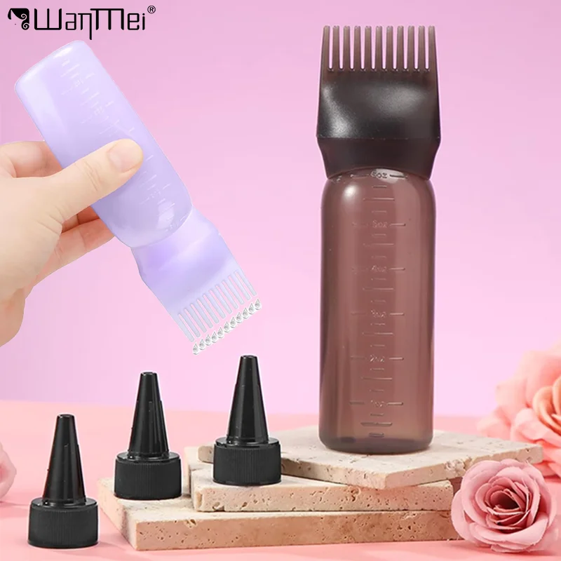 

1pcs 6OZ Hair Dyeing Refillable Bottle with 3pcs Pointed Mouth Cover Dyeing Applicator Bottle Root Oil Comb Scalp Container