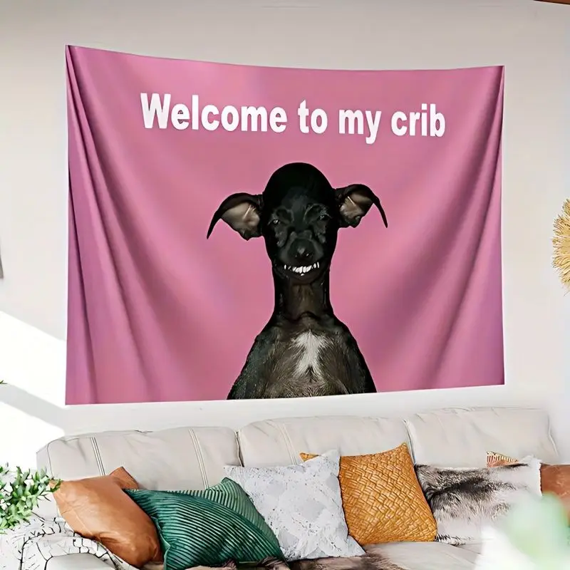 VIKAMA Pink Funny Hairless Terrier Fun Text Tapestry Background Y2K Spicy Girl Funny Wall Decoration Room Decoration
