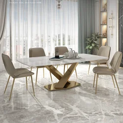 Minimalist and Luxurious Rock Plate Dining Table, Modern and Minimalist Household Size Rectangular Marble Chair Combination New