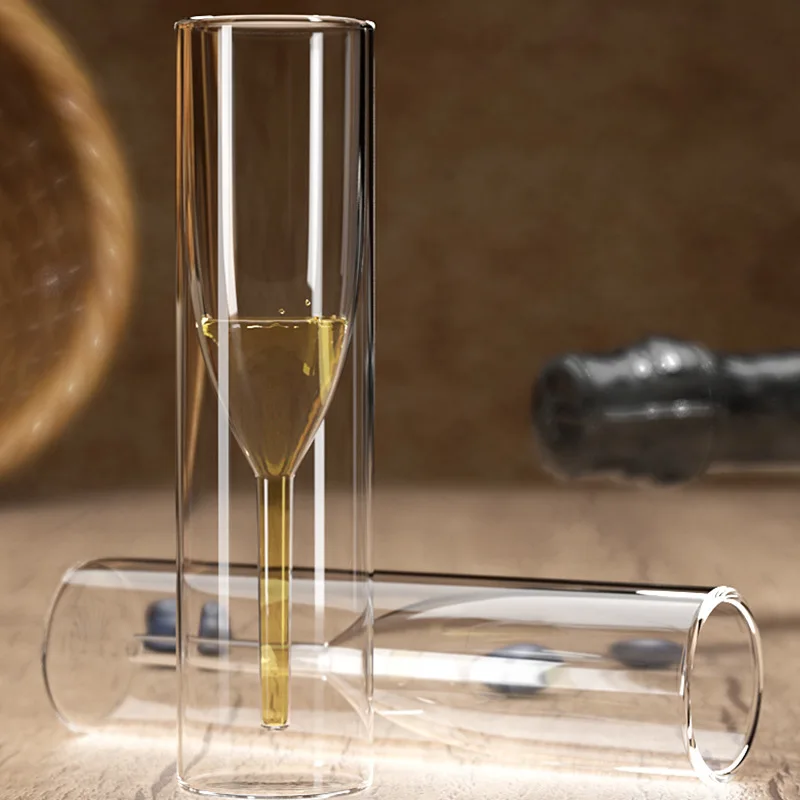 Double Glass Champagne Flutes Stemless Wine Glass Goblet Bubble Wine Tulip Cocktail Wedding Party Cup