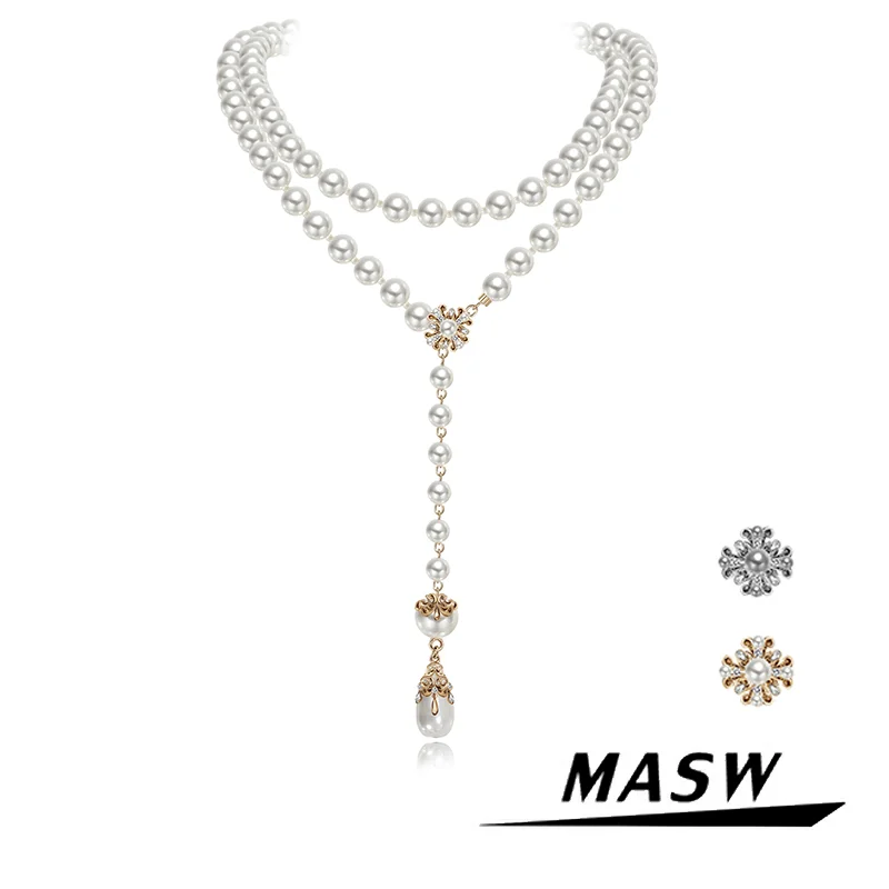 

MASW Original Design Elegant Temperament High Quality Simulated Glass Pearl Necklace For Women Girl Gift Fashion Jewelry