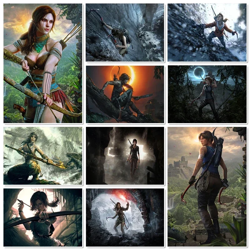 قماش تومب رايدر لعبة المشارك ديكور قماش اللوحة الملصقات صور فنية للجدران لغرفة المعيشة ديكور المنزل