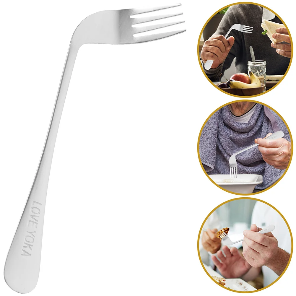 Old Man Elbow Fork Small Forks Angled Utensil Stainless Steel Feeding Eating Flatware