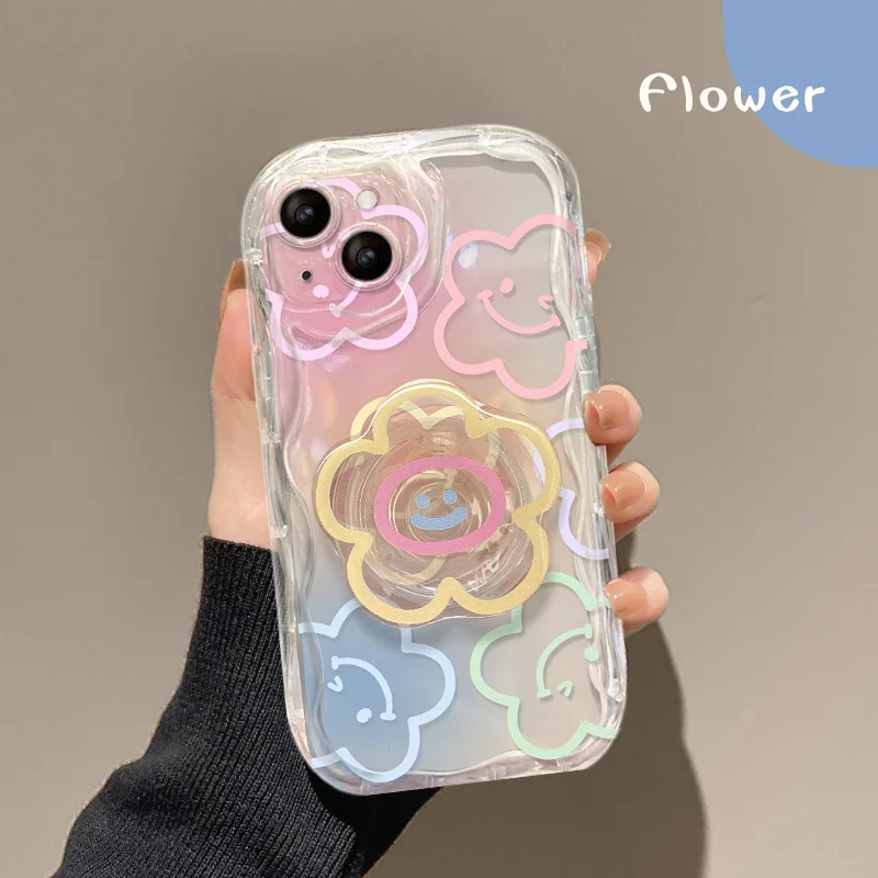 Korea Sun Flower Holder Case for Samsung A54 A55 S20 S21 FE S23 Ultra S24 Plus A05 A15 A25 A04 A35 A23 A34 A52 A53 Stand Cover