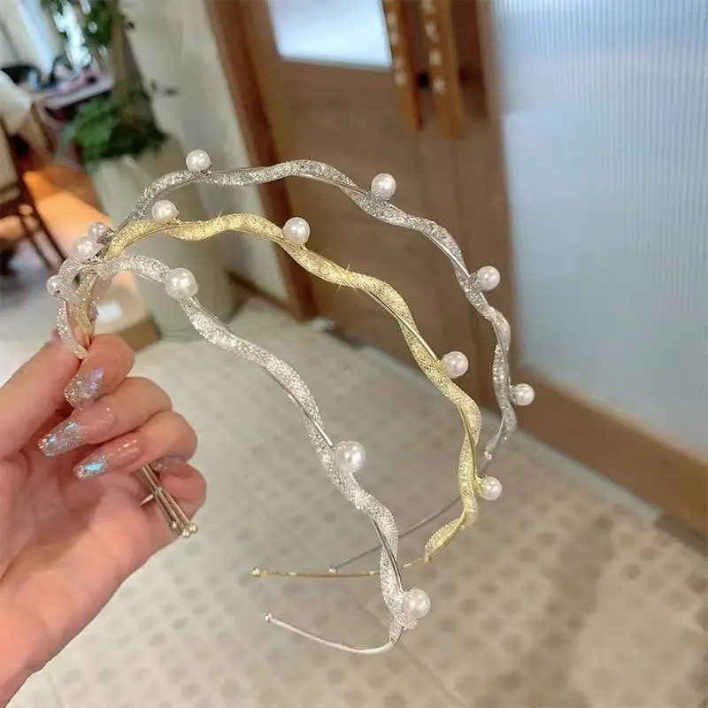 Headband for Women Ethereal Korean Simple Rhinestone Pearl Forest Daily Outdoor Premium Lightweight Soft Comfortable
