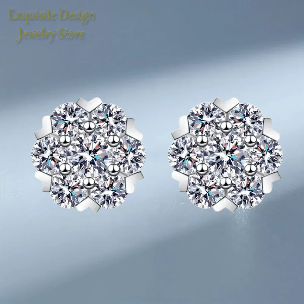 

Платиновые серьги-гвоздики PT950 с муассанитом и шестью зубцами для женщин, сверкающие свадебные украшения с 7 камнями, женские серьги