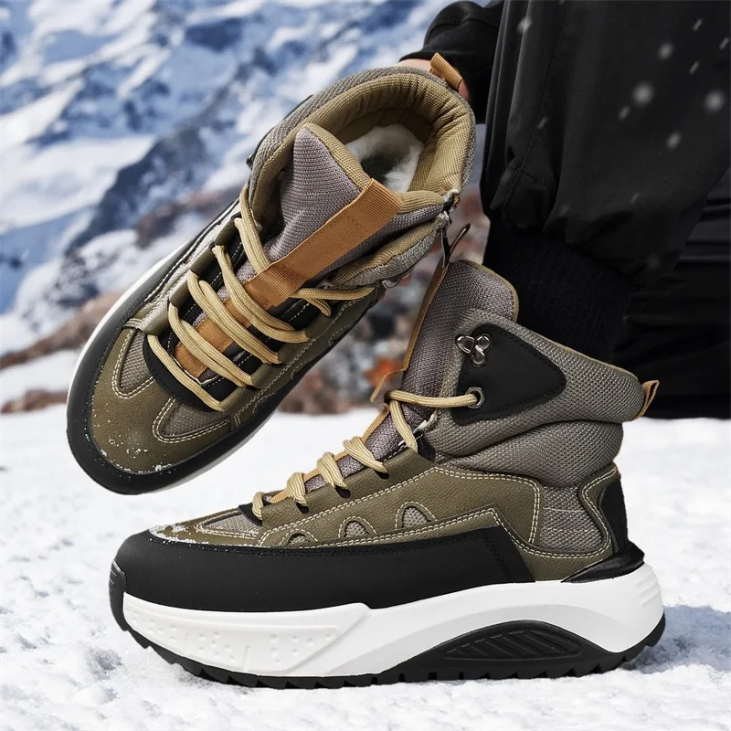 Warm Plush Men's Winter Sneakers Platform Outdoor Trekking Shoes Men Non-slip High-top Hiking Shoes for Men zapatillas de hombre