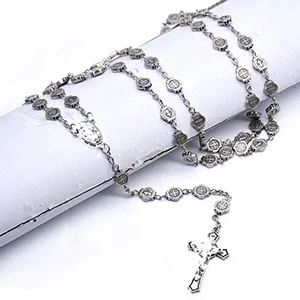 1Pc Fashion Vintage Alloy Saint Benedict Rosary Necklace Crucifix Necklace Prayer Beads Christian Church Supplies - view 4