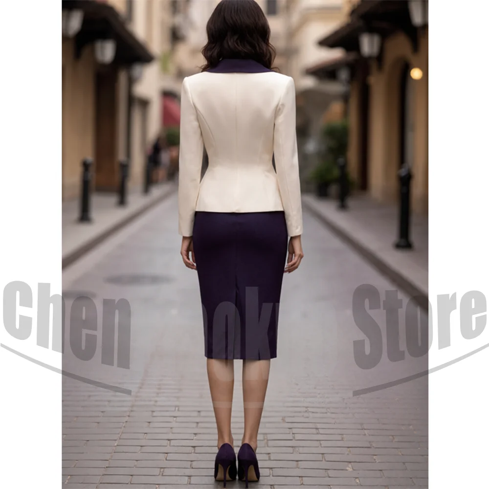 Fashion Women's Suit Set Notch Lapel One Button Blazer with Skirt Formal Office Business Casual Party Outfit for Ladies 2 Piece