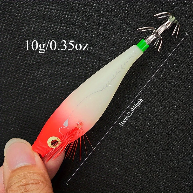 10pcs/set 10cm/10g Luminous Squid Jigs Lure Saltwater Shrimp Hook Fishing Lures Luminous Squid Jig Hook image 4