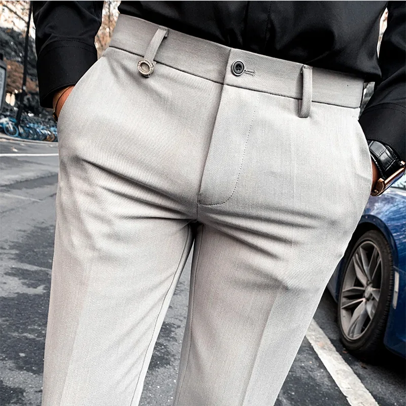 Men's Suit Pants Formal Pants New Stretch Slim Solid Color Straight Dress Pants Fashion Boutique Men's Clothing Ankle Trouser