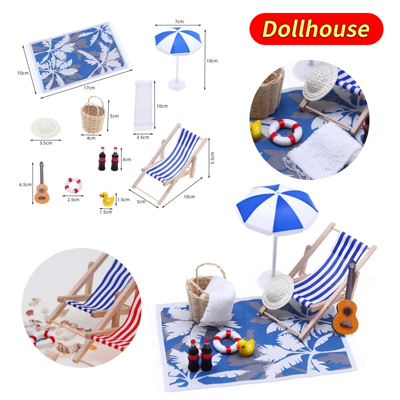 

1 Set Dollhouse Mini Sunshade Umbrella Deckchairs Fairy Garden Decoration Summer Beach Micro Landscape DIY Accessories