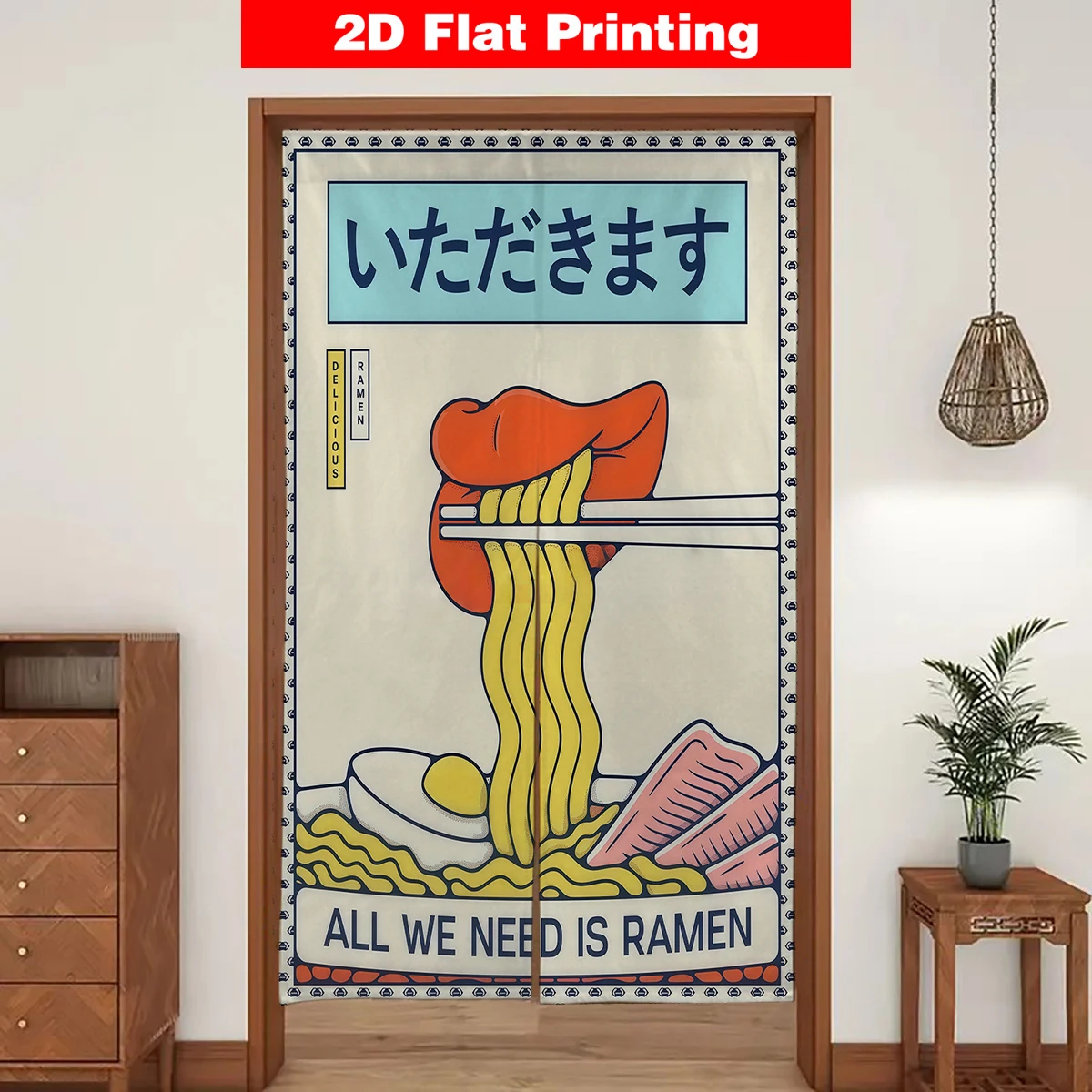 VIKAMA Japanese-Style Ramen Room Divider Curtain Japanese Style Half Door Curtain, Noren Curtain for Kitchen Bedroom