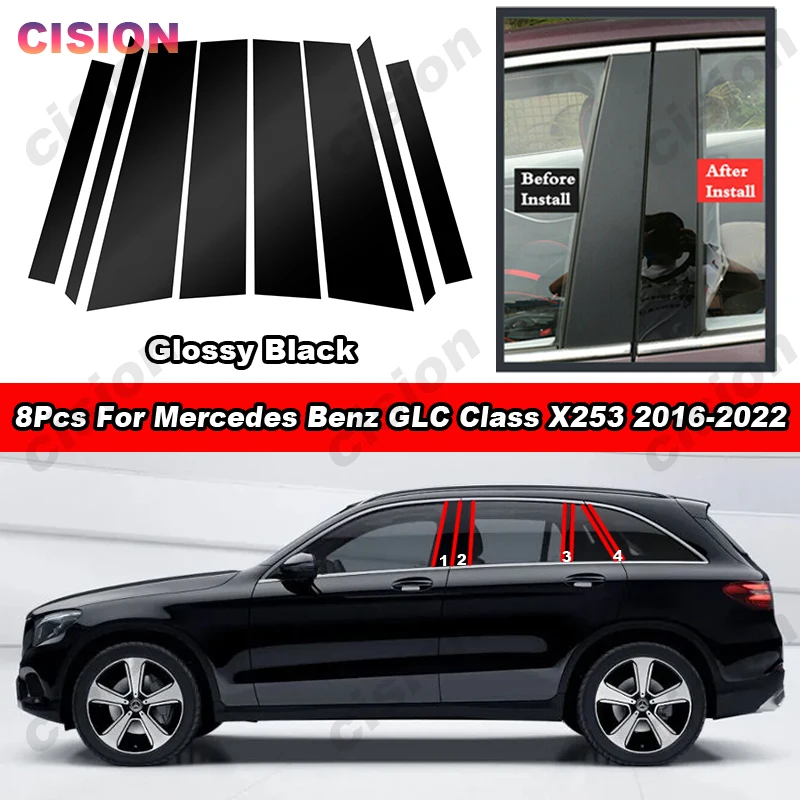 

Glossy Piano Black Car Door Window Center Middle Column B C Pillars Post Panel Cover Trim PC Sticker For Mercedes Benz GLC X253