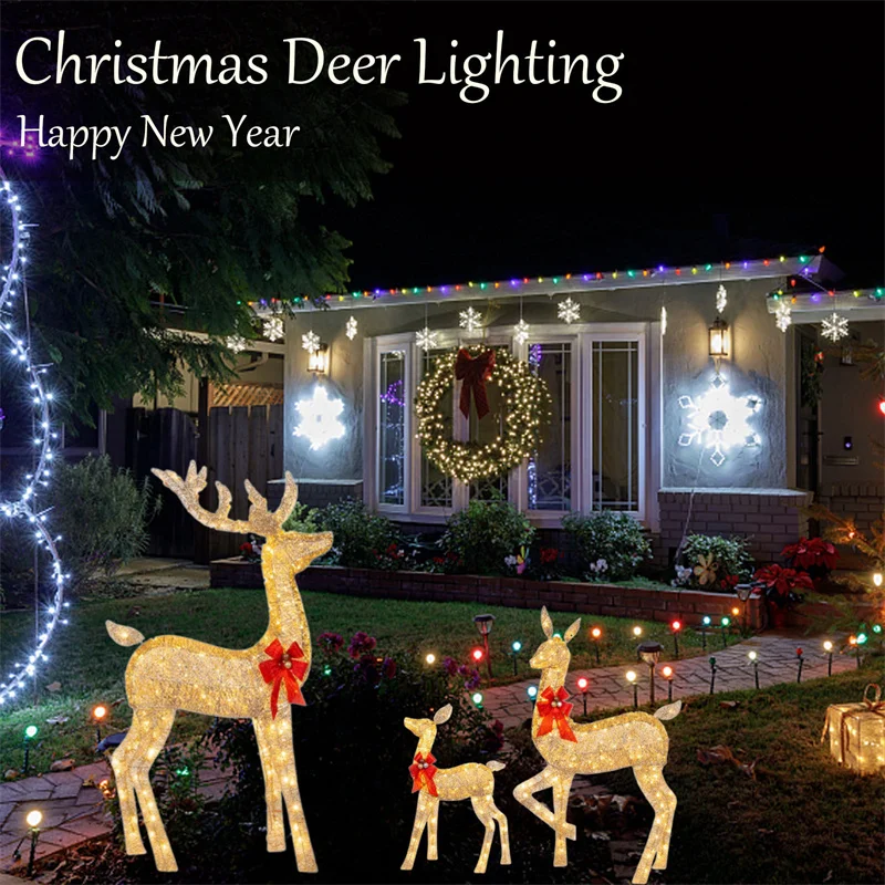 3pcs Christmas Deer Outdoor Yard Decorations Christmas Yard Light Up Decoration Small Elk Decoration Set