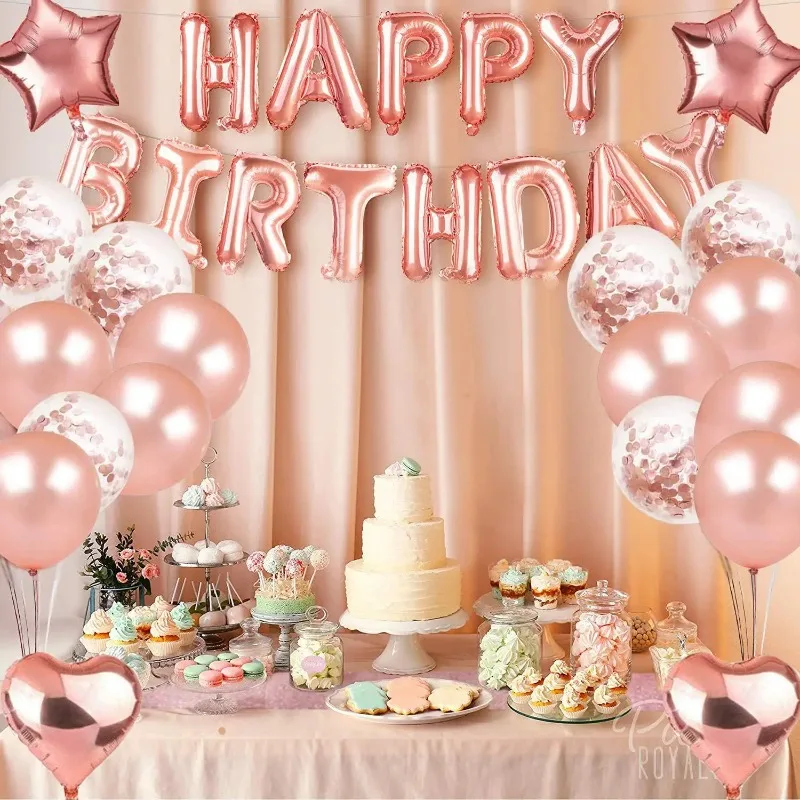 Juego Decorativo en Oro Rosa y Negro Dorado, Artículos para Fiestas de Cumpleaños, Decoraciones para Fiestas