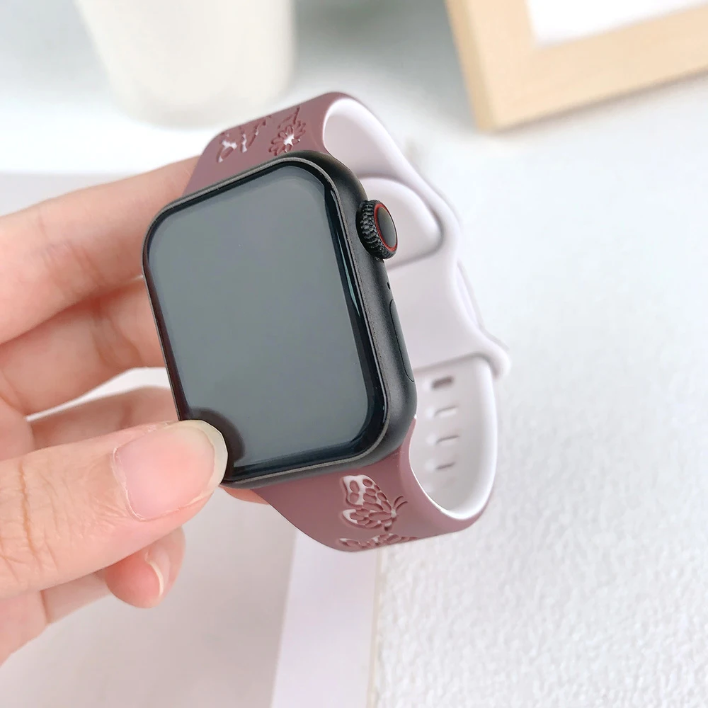 Silicone Strap For Apple Watch Series 11 10 9 8 7 6 5 4 3 For Iwatch Ultra 3/2 49mm 46mm 42mm 45-44-42-41-40-38mm Butterfly Woma