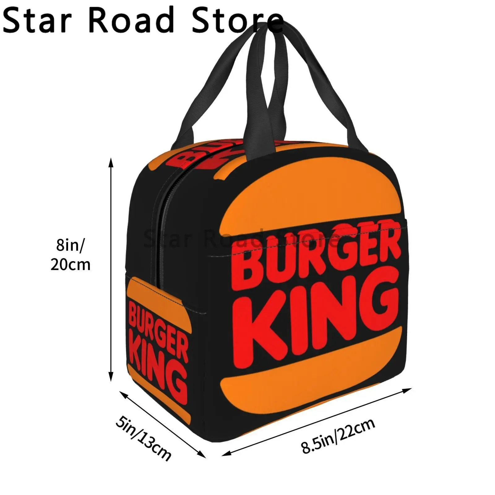 Funny Burger King Logo Adult Kid Lunch Bag Tote Bag Insulated Organizer Lunch Bag for Travel Hiking Picnic Beach School Office