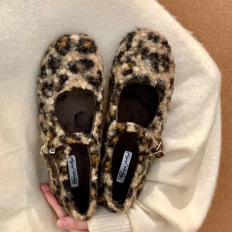 

Leopard Women Flats Loafers Shoes Fur Fashion Casual Sport Shoes 2025 New Cozy Mary Jane Shoes Winter Warm Shallow Mujer Zapatos