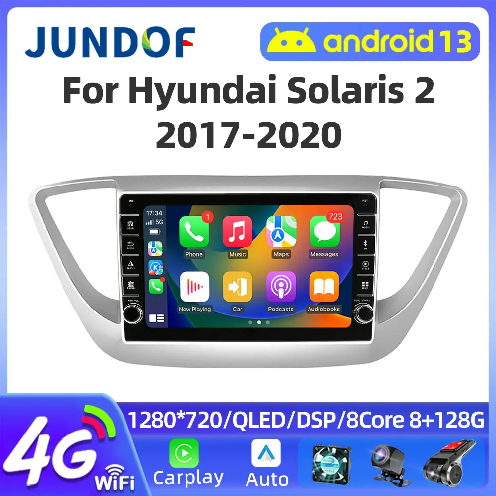 For Hyundai Solaris 2 2017 2018-2020 Wireless Carplay Android Auto Radio GPS DSP multimedia video player 2din Car Radio 8core 4G