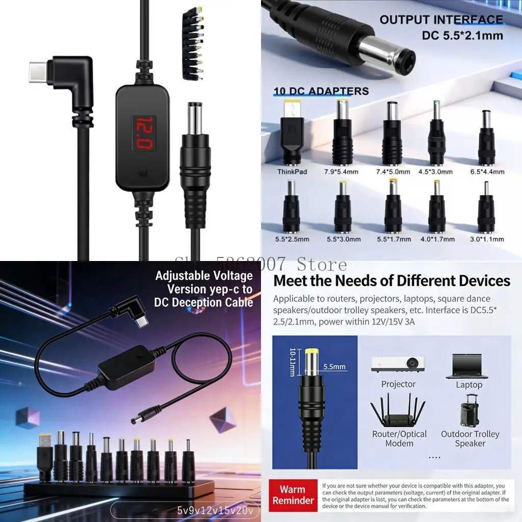 Universal Power Adapter Type C to DC5.5 Charging Multi Voltages Intelligent Chip 40JB