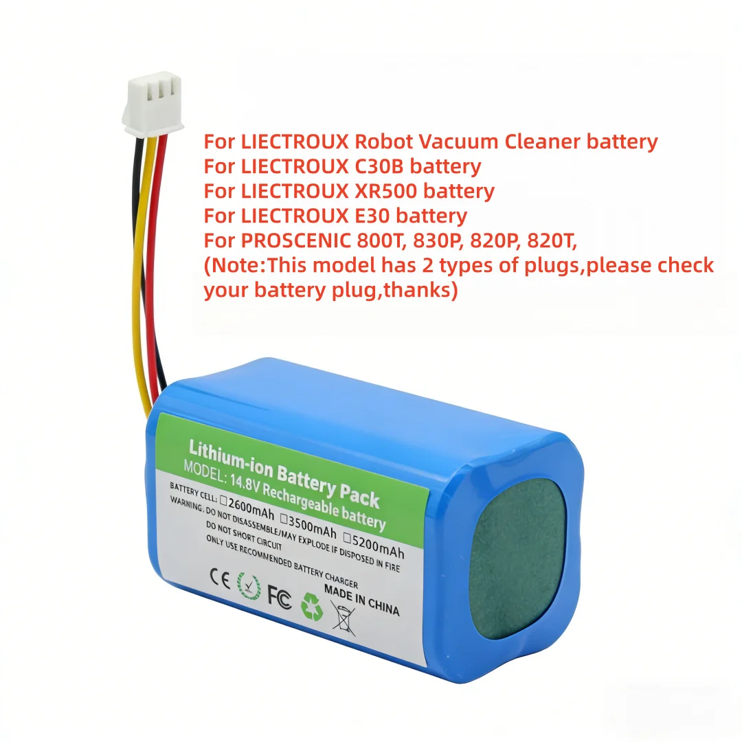 

14,4 В 5200 мАч/3500 мАч/2600 мАч 18650 Сменный аккумулятор для робота-пылесоса LIECTROUX C30B E30, литий-ионный источник питания, детали