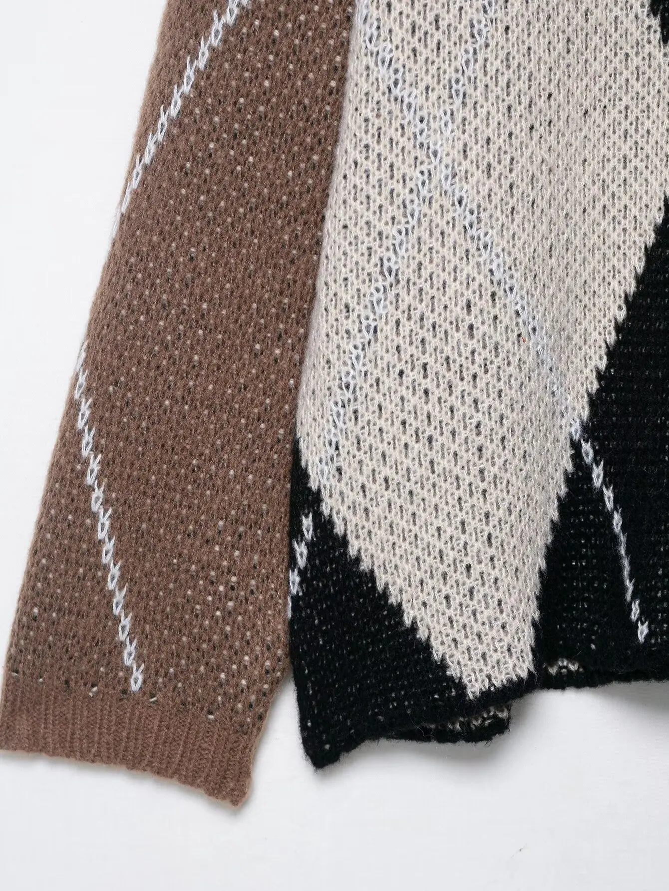 2025年カジュアルファッションクルーネック長袖クロップドオーバーサイズセーターチェック柄ニットプルオーバーレディース秋通勤オフィスダイヤモンド