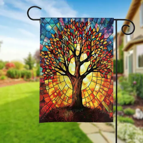 Happy Easter Day Flag,  Stained Glass Tree Of Life Fall Flag, Welcome Fall flag ZZU hhz