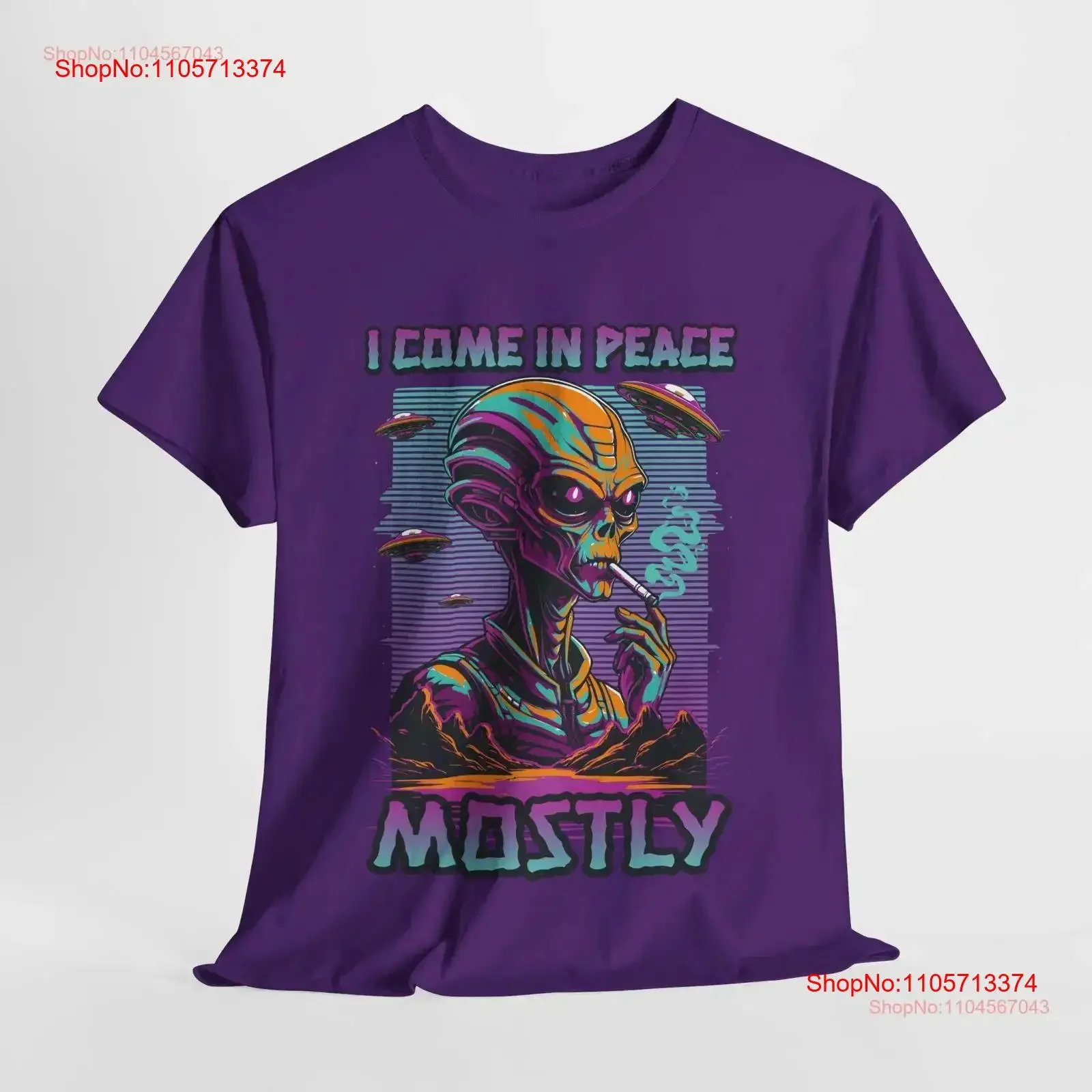 Funny Alien T Shirt I Come In Peace Mostly UFO Lover Extraterrestrial Galaxy Scifi Nerd Geek vintage Washed