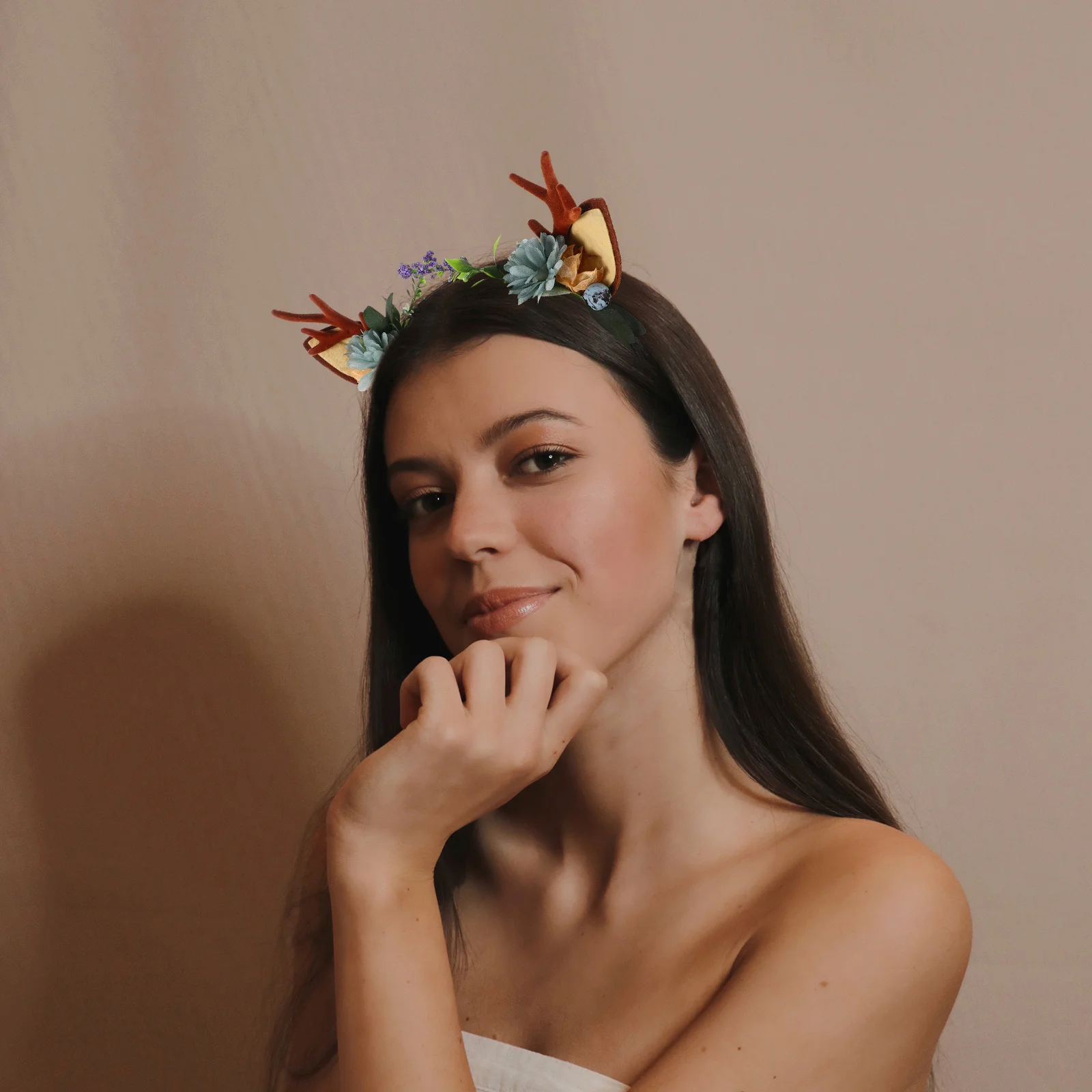 

Christmas Antler Hair Band For Girls Kids Floral Headdress Holiday Party Accessory Deer Horn Headwear Hair Styling Tool