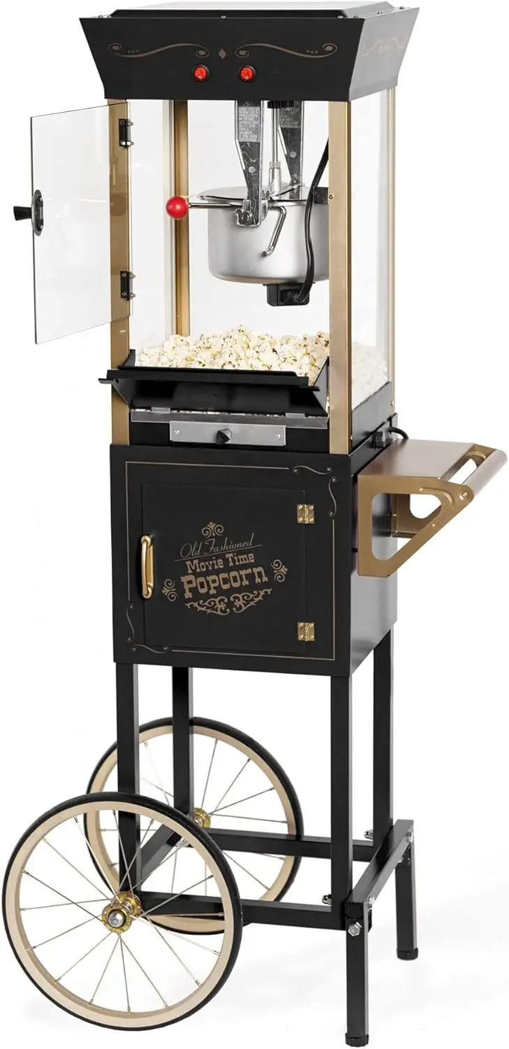 Popcorn Maker Machine - Professional Cart With 8 Oz Kettle Makes Up to 32 Cups - Vintage Popcorn Machine Movie Theater Style