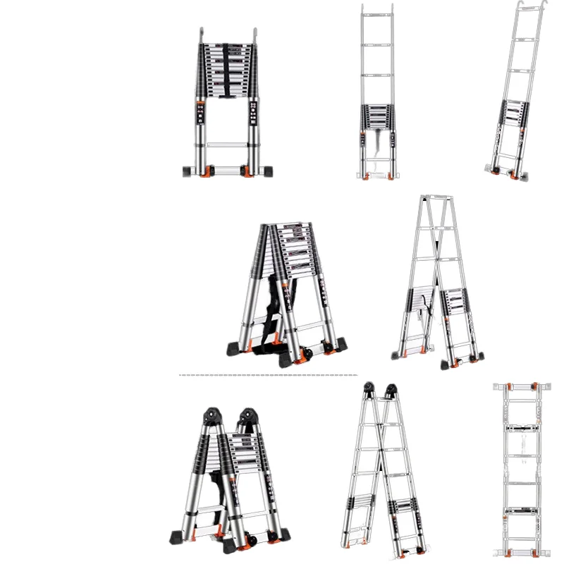 Dual-Purpose Rvs Telescopische Ladder Visgraat Bamboe Lift Trap Multifunctionele Opvouwbare Huishoudelijke Ladder Thuis