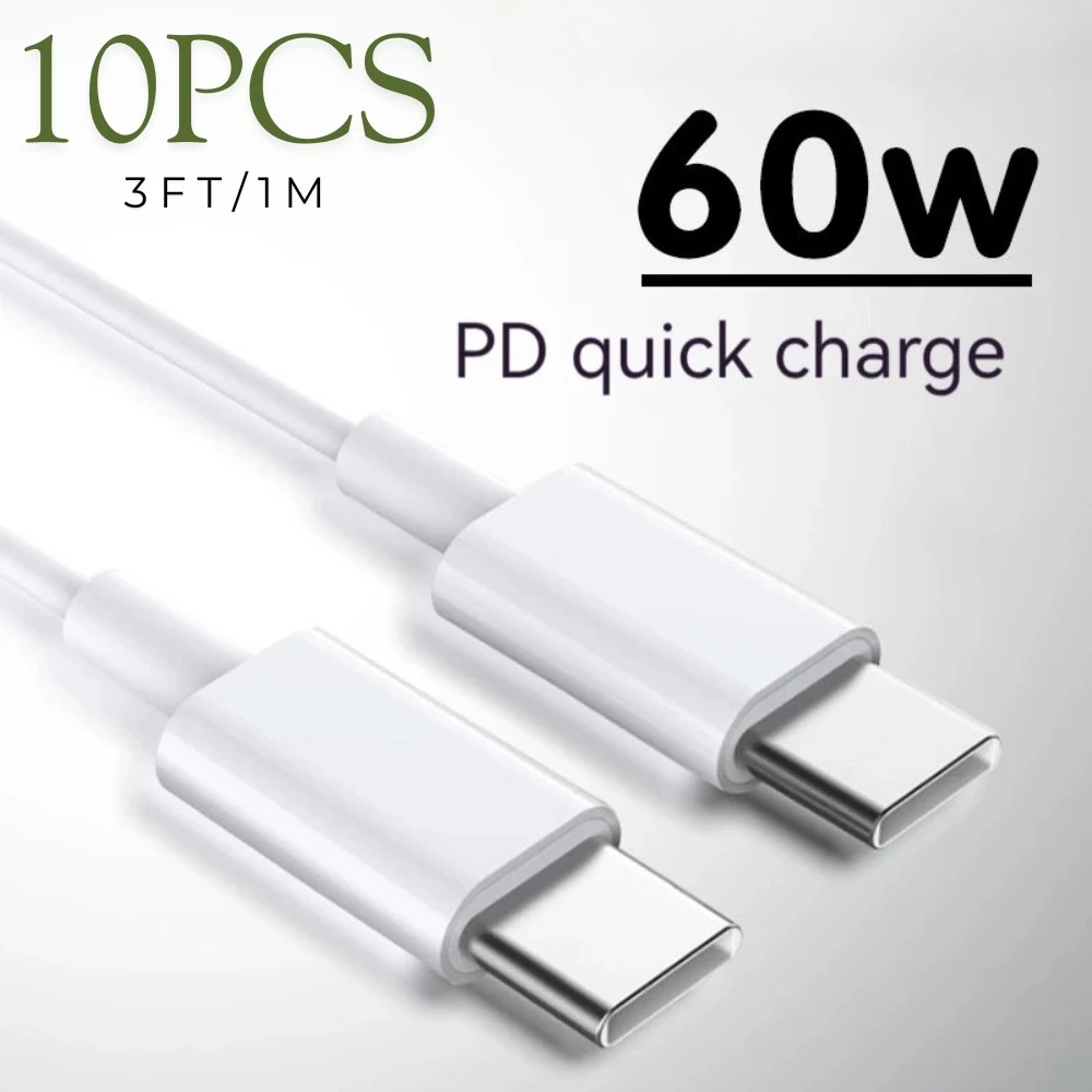 10pcsType C to USB C Fast Charging 60W PD Data Cable | Compatible for iPhone 16e 15 17 16 Plus, 3FT Length