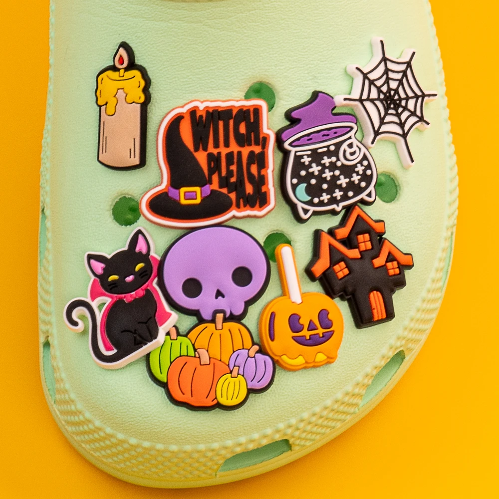1 pcs Witch Hat Shoe Charms Magic Ball Crystal Funny Charms Ghosts Pumpkin Shoe Clips Decorations Bats Cats Shoe Accessories