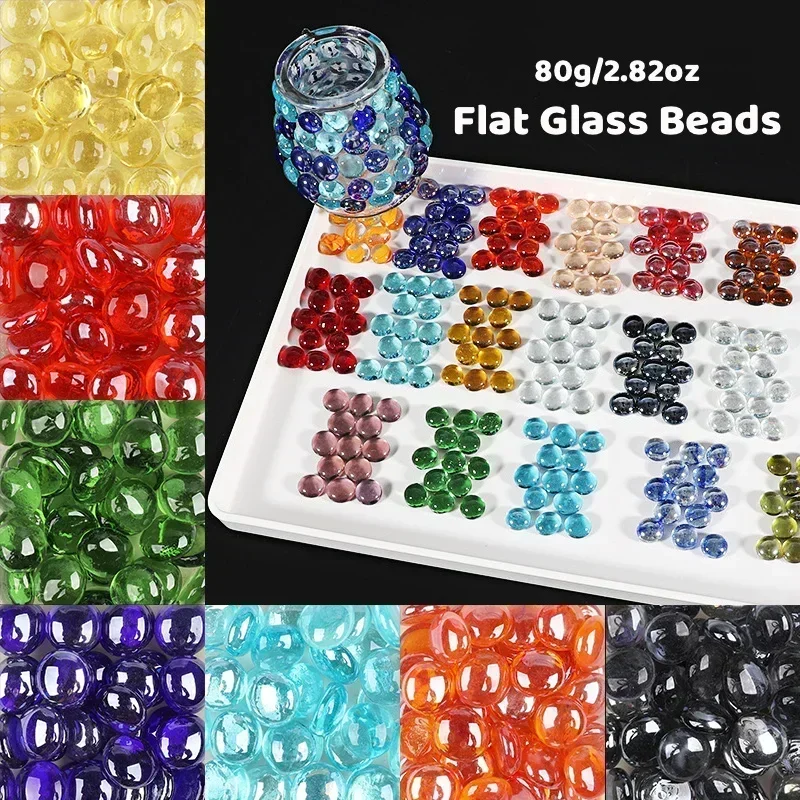 80g/2.82oz 15-25mm Translucent Glass Beads Flat Round Mosaic Tiles for DIY Art Crafts Material Creamy Irised Colored Transparent