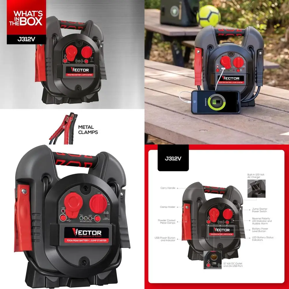 

J312V Jump Starter, пиковый усилитель 700, USB-порт для зарядки, аккумуляторная батарея