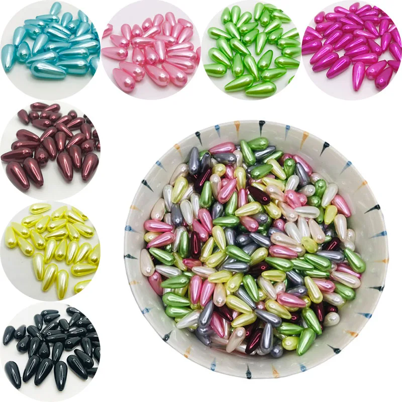 50PCS 17*8MM Teardrop Imitation Pearls Straight Hole Waterdrop Beads For Jewelry Making DIY Bracelet
